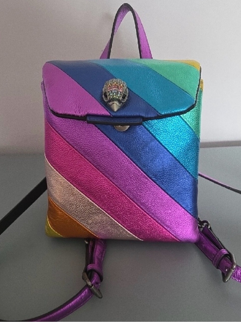 Multicolor Metallic Stripe Leather Backpack - Women Bags - Picture 4 of 7